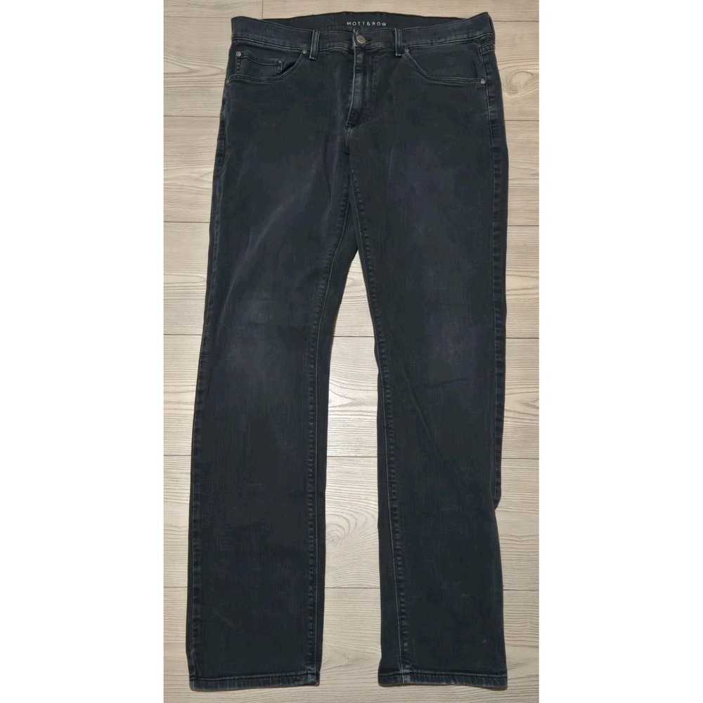Mott & Bow Jeans Mercer Slim Straight Leg Midnight Black Denim Size 35x34